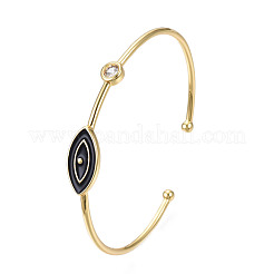 Enamel Horse Eye Open Cuff Bangle with Clear Cubic Zirconia&nbsp;BJEW-N012-020