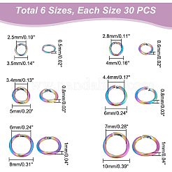 180個 6スタイル 304ステンレススチールオープン丸カン  ラウンド  ミックスカラー  3.5~10x0.5~1mm  内径：2.5~7mm  30個/スタイル&nbsp;STAS-UN0039-10