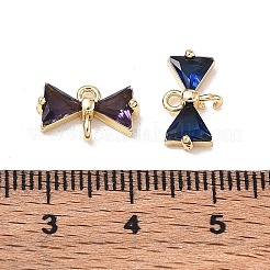 真鍮とガラスのコネクターチャーム  ちょう結びのリンク  ミックスカラー  多面カット  ゴールドカラー  7.5x13x3.5mm  穴：1.4mmと1.6mm&nbsp;GL-CBAD028-01G