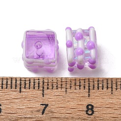 手作りランプワークビーズ  手描きのビーズ  ストライプの立方体  エナメル  ライラック  8.5x8x6.5mm  穴：1.2mm&nbsp;LAMP-L085-01D