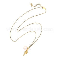 Ocean 304 Stainless Steel Conch Shaped and Natural Cultured Freshwater Pearl Pendant Cable Chain Necklaces for Women&nbsp;NJEW-JN06086