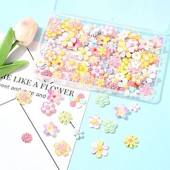半透明と不透明の樹脂カボション100個、8つのスタイル  花  ミックスカラー  15~27x15~24x4.5~8.5mm&nbsp;RESI-FS0002-32