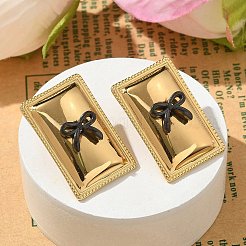 女性用304ステンレススチールアクリルスタッドピアス  ちょう結びの長方形  ゴールドカラー  26.5x17.5mm&nbsp;LS-STAS-Z117-06G