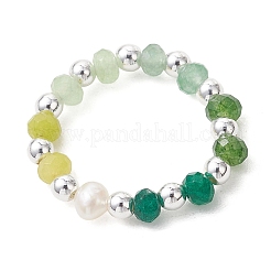 Dyed Natural Malaysia Jade & Natural Freshwater Pearl & Synthetic Hematite Finger Rings&nbsp;RJEW-JR01021
