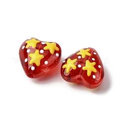 ガラスエナメルビーズ  手描きのビーズ  スターとハート  きいろ  13.5~14x14x8.5mm  穴：1.2mm&nbsp;GLAA-Q125-01E