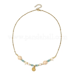 304 Stainless Steel Sea Animals Pendant Satellite Chain Necklaces with Synthetic Turquoise and Natural Amazonite Heishi Beads&nbsp;NJEW-JN06504