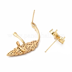 Cubic Zirconia Flower and Leaf Asymmetrical Earrings&nbsp;EJEW-E263-04G