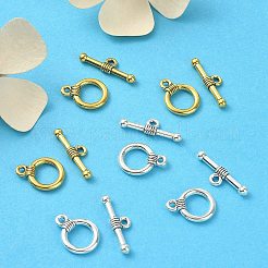 20 個 2 色のチベットスタイル合金マンテル  ジュエリー作りのための  アンティークシルバー＆アンティーク金色  リング：15x11mm  バー：20x2.5mm  穴：2mm  10個/カラー&nbsp;FIND-YW0004-22