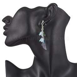 304ステンレススチール製のウィングと花のダングルスタッドピアス  アクリル＆樹脂ペンダント付き  銀  ミックスカラー  64x21mm&nbsp;EJEW-TA00696