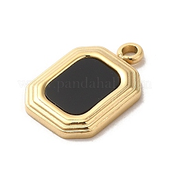 304ステンレスペンダント  エナメル  14KGP本金メッキ  八角形チャーム  ブラック  15x10x1.5mm  穴：1.5mm&nbsp;STAS-L022-253