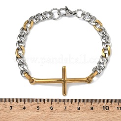 201ステンレススチールクロスリンクブレスレット  男性と女性のためのカーブチェーンブレスレット  イオンプレーティング（ip）  長持ちメッキ  ゴールデン·ステンレス鋼色  8.23インチ（20.9cm）&nbsp;BJEW-G785-01GP
