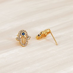 Hamsa Hand Cubic Zirconia Stud Earrings&nbsp;EJEW-SZ0001-77