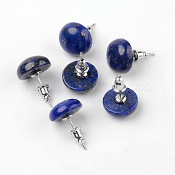 半円形ドーム型天然染色ラピスラズリスタッドピアス  プラチナメッキ真鍮パーツ  18mm  ピン：0.8mm&nbsp;EJEW-L171-09