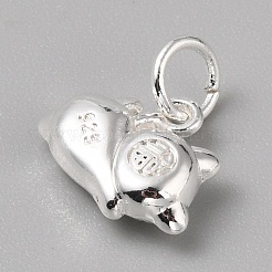 真鍮製チャーム  丸カン付き  銀  豚  10.5x13x4mm  穴：4mm&nbsp;FIND-WH0159-63S-22