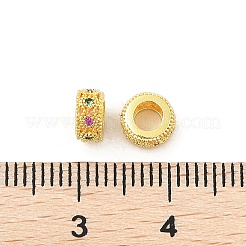 Brass Micro Pave Cubic Zirconia Rondelle European Beads&nbsp;KK-P297-04A-G