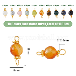100Pcs 10 Styles Natural Mixed Gemstone Round Link Connector Charms&nbsp;PALLOY-FH00004