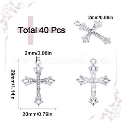 合金クリスタルラインストーンペンダント40個。  クロスチャーム  プラチナ  29x20x2mm  穴：2mm&nbsp;ALRI-SC0001-33