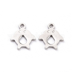 変色しない304ステンレススチールチャーム  ダブルイルカ  ステンレス鋼色  12.5x10.5x1mm  穴：1.2mm&nbsp;STAS-F266-10P