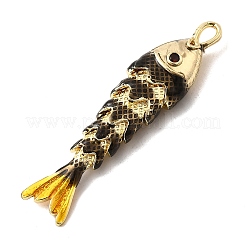 ラックメッキ真鍮チャーム  キュービックジルコニアエナメル  魚のチャーム  長持ちメッキ  鉛フリー＆カドミウムフリー  ブラック  46x10.5x7.5mm  穴：4x2.5mm&nbsp;KK-A268-05G-C02
