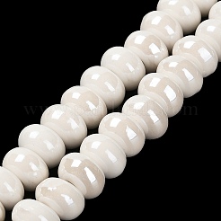 釉薬をかけた磁器製のロンデルビーズ  光沢のあるセラミックビーズ  雪  8.5x5.5mm  穴：1.8mm  約55個/連  28~30cm&nbsp;PORC-Q001-01K