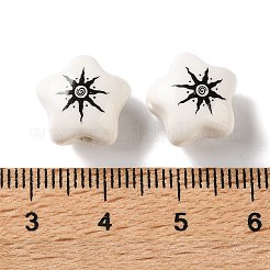 印刷された手作りの磁器のビーズ  太陽と星  ブラック  12.5x13x9mm  穴：2.5mm&nbsp;PR-CBA3F2D-05D