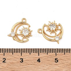 真鍮パヴェキュービックジルコニアの月と太陽のチャーム  18KGP本金メッキ  透明  15x14.5x3mm  穴：1.4mm&nbsp;KK-A286-03G