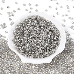 銀並ぶガラスシードビーズ  双円錐形  銀  3x4mm  穴：1.5~1.6mm  約9000個/ポンド&nbsp;SEED-T007-18A-02
