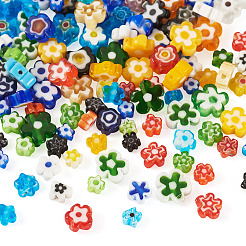 120個 3スタイルの手作りミルフィオリガラスビーズ連売り  花  ミックスカラー  3.7~9x2.6~3.2mm  穴：1mm&nbsp;LAMP-TA0002-70A