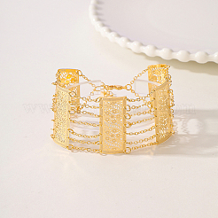 女性用中空真鍮フラワーワイドリンクブレスレット  ゴールドカラー  内径：7-1/8インチ（18cm）&nbsp;SO2593