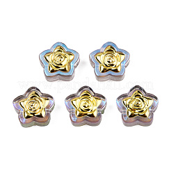 透明なガラスビーズを電気  ゴールデンメッキ真鍮パーツ  ABカラー  花とスター  アザミ  14x14.5x5.5mm  穴：1mm&nbsp;LAMP-N032-02-D02