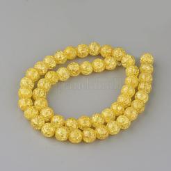 合成クラッククオーツビーズ連売り  ラウンド  染め  ゴールド  10mm  穴：1mm  約42個/連  15インチ&nbsp;GLAA-S134-10mm-17