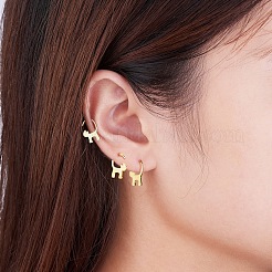 スターリングシルバーの子猫フックイヤリング925個  猫のシルエット  ゴールドカラー  15x10mm&nbsp;JE315C