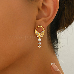 Elegant Butterfly Brass Pave Clear Cubic Zirconia Dangle Stud Earrings&nbsp;LS-UU2168
