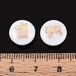 天然淡水シェルビーズ  金メッキ真鍮エッチング金属装飾付き  十二星座とフラットラウンド  貝殻色  水瓶座  11~12x4~6mm  穴：0.5~0.9mm&nbsp;SHEL-N037-02J-G