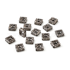 真鍮製ラインストーンスペーサービーズ  グレードA  ニッケルフリー  ガンメタ色  正方形  クリスタル  6x6x3mm  穴：1mm&nbsp;RB-A013-6x6-01B-NF