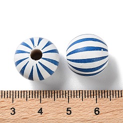 プリントウッドヨーロピアンビーズ  縞模様の丸い  スチールブルー  15.5~16x14.5~15mm  穴：4mm&nbsp;WOOD-Z002-07F