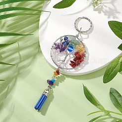 Chakra Theme Tree of Life Alloy Natural Amethyst & Green Aventurine & Red Jasper & Topaz Jade & Red Aventurine & Lapis Lazuli & Synthetic Turquoise & Moonstone Keychain&nbsp;KEYC-JKC00986