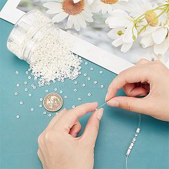 手作り樹脂粘土ビーズ  ディスク/フラットラウンド  ヒシビーズ  ホワイト  3x1mm  穴：1mm  約380~400個/連  17.7インチ  8連&nbsp;CLAY-PH0001-30A-01
