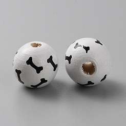 スプレープリントウッドビーズ  ジュエリー作りのための  骨付きで丸い  ホワイト  15.5mm  穴：3.8~4mm&nbsp;WOOD-WH0030-64B