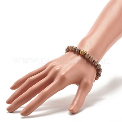 Natural DZi Agate Stretch Bracelet with Buddha Head&nbsp;BJEW-JB07706