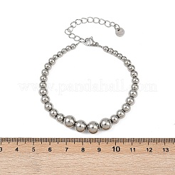 女性用304ステンレススチールビーズブレスレット  ラウンド  ステンレス鋼色  6-7/8インチ（17.6cm）&nbsp;BJEW-Z136-02P