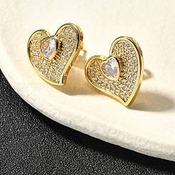 Rack Plating Brass Micro Pave Clear Cubic Zirconia Stud Earrings for Women&nbsp;EJEW-C125-04G