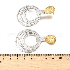 304ステンレススチールツートンダングルスタッドピアス  ゴールデン·ステンレス鋼色  フラットラウンド  60x37mm&nbsp;EJEW-M104-01C-PG