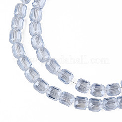 電気メッキ透明ガラスビーズ連売り  多面カット  コラム  コーンフラワーブルー  8x8mm  穴：1.2mm  約79~80個/連  25.59インチ〜27.17インチ（65~69cm）&nbsp;EGLA-N002-32-F01