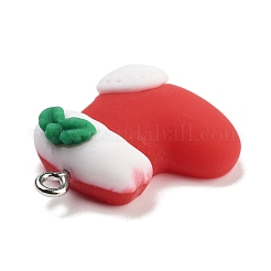 クリスマステーマの不透明樹脂ペンダント  プラチナトーンの鉄ループ付き  クリスマスソックス  25.5x20x13mm  穴：2mm&nbsp;RESI-F054-B13