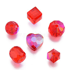 透明ガラスビーズ  ABカラー  多面カット  混合図形  レッド  7~10x7~10x5~9.5mm  穴：1~1.5mm&nbsp;EGLA-N002-49-B06