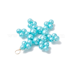ガラススノーフレークペンダント6個、3スタイル  環境に優しい銅線付き  多面カット  空色  40x32x4mm  穴：4mm&nbsp;PALLOY-JF03950-04