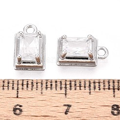 真鍮の舗装キュービックジルコニアペンダント  長方形チャーム  プラチナ  11x7x4~4.5mm  穴：1.4mm&nbsp;KK-T071-49P