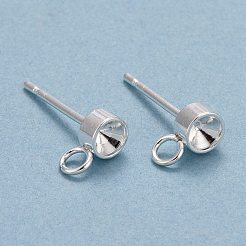 304ステンレススチールスタッドピアス金具  カン付き  先のとがったリボリラインストーン用  銀  トレイ：3.5mm  7x4x2mm  穴：2mm  ピン：0.8mm&nbsp;STAS-H410-04S-A