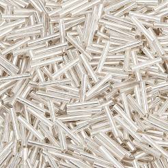 銀引き透明ガラスラッパビーズ  透明  15x2.5mm  穴：0.5mm  約5000個/袋&nbsp;SEED-R028-2x15-B02